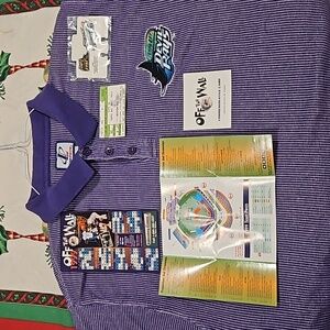 1999 Tampa Bay Devil Rays Original Logo Memorabilia Purple Polo Shirt, Pin, Stub